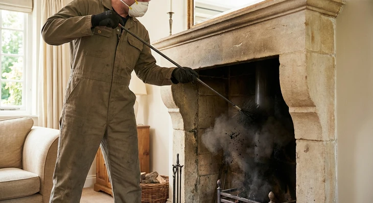 Intérieur domestique avec poêle à granulés en fonctionnement, flammes oranges visibles dans le foyer vitré